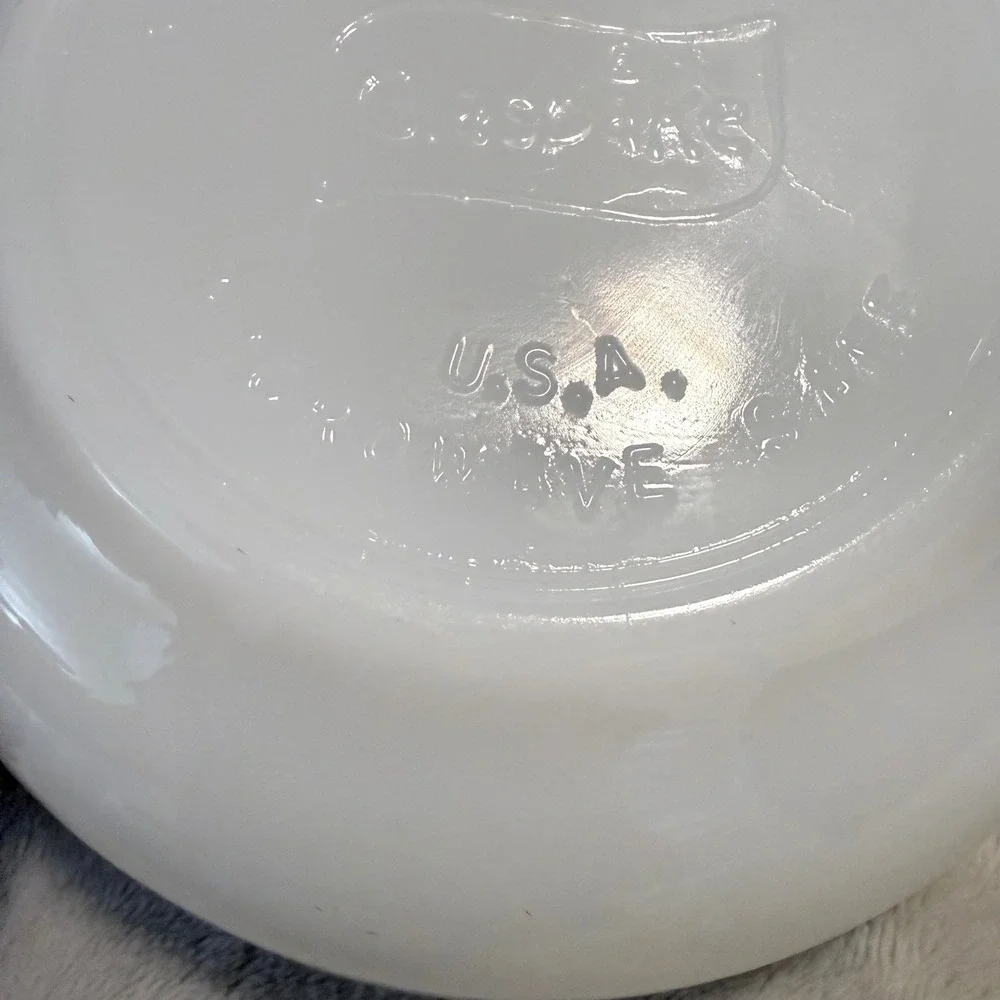 Vintage Glasbake White Milk Glass Handled Soup Chili Bowls Set of 2 USA